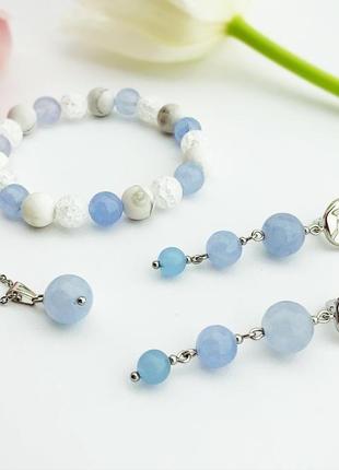 Довгі сережки в стилі мінімалізм з аквамарином подарунок дівчині мамі доньці (модель № 676) jk jewelry8 фото