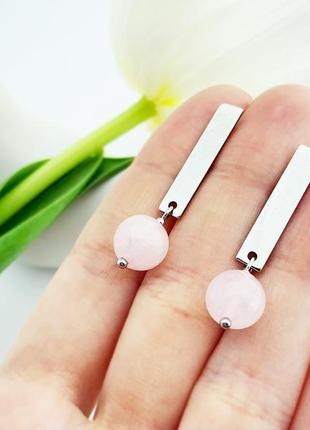 Длинные серьги в стиле минимализм с розовым кварцем подарок девушке (модель № 677) jkjewelry2 фото