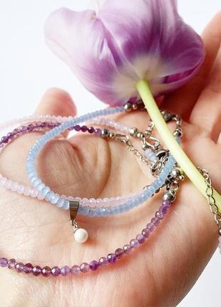 Лаванда оттенки лаванды лавандовый комплект браслетов аметист розовый  голубой кварц  jk jewelry2 фото