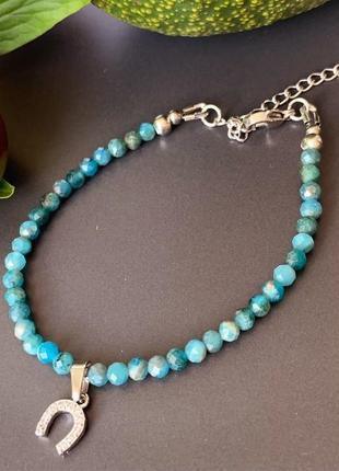 Тонкий браслет из апатита с подвеской подкова браслет подарок девушке (модель № 692) jk jewelry