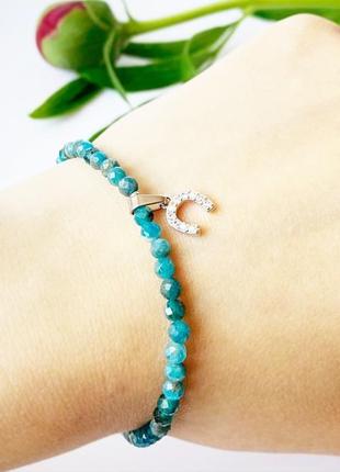 Тонкий браслет из апатита с подвеской подкова браслет подарок девушке (модель № 692) jk jewelry8 фото