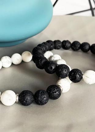 Сет браслетов из кахолонга и вулканической лавы (модель № 714 и №715) jk jewelry