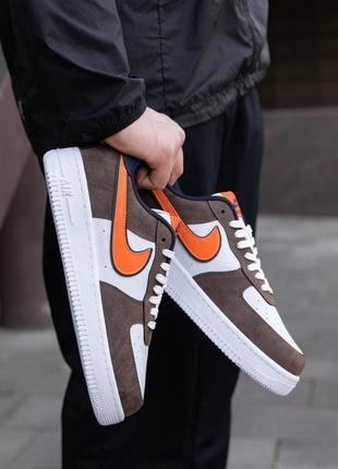 Мужские кроссовки nike air force brown white orange1 фото