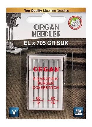 Иглы швейные хромированные organ el×705 cr suk №80/90 для оверлока, распошивалки блистер упаковка 6 штук 7021
