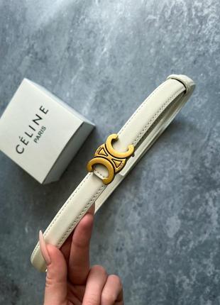 Жіночий шкіряний білий прошитий ремінь в стилі селін celine