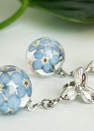 Сережки з незабудками. прикраси з цих кольорів. сині незабудки. (модель № 2473) glassy flowers7 фото