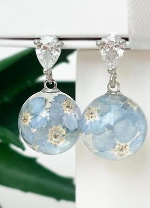 Сережки з незабудками. прикраси з цих кольорів. сині незабудки. (модель № 2479) glassy flowers3 фото