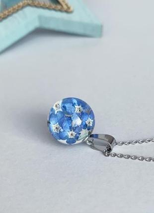 Кулон с синими незабудками. украшения из цветов. синий цвет (модель № 2526) glassy flowers1 фото