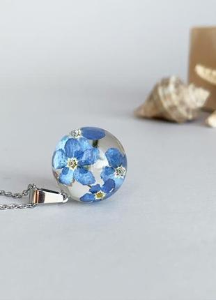 Кулон з синіми незабудками. прикраси з квітами. синій колір (модель № 2531) glassy flowers2 фото