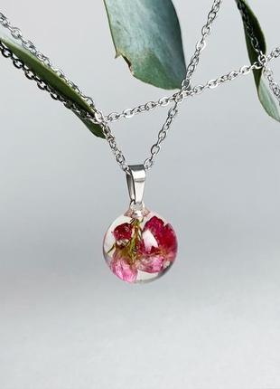 Підвіска-сфера з вересом. кулон з вересом. прикраси з квітів. (модель № 2560) glassy flowers