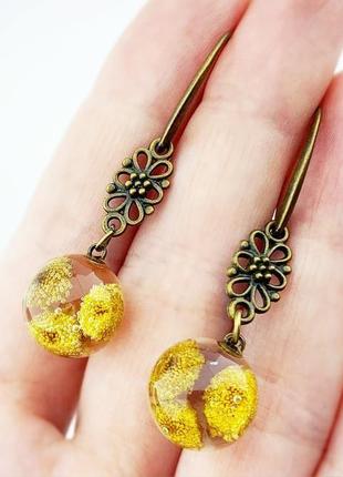 Ажурные бронзовые серьги с пижмой украшения с цветами и растениями (модель №2601) glassy flowers