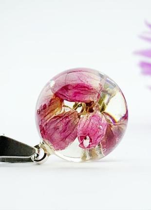 Кулон с вереском. подвеска с розовым вереском. украшения из цветов. (модель № 2603) glassy flowers1 фото