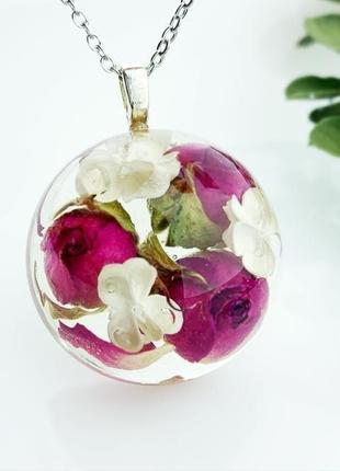 Подвеска-полусфера с розами. кулон в подарок девушке маме жене сестре (модель № 2662) glassy flowers