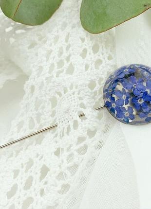 Брошь-игла с синими незабудками булавка шпилька с цветами (модель № 2677) glassy flowers9 фото