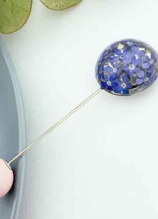 Брошь-игла с синими незабудками булавка шпилька с цветами (модель № 2677) glassy flowers10 фото