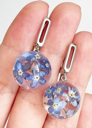 Серьги с незабудками. украшения из настоящих цветов голубые незабудки (модель № 2854) glassy flowers9 фото