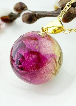 Подарок на 8 марта девушке подвеска с розой малиновый кулон розочка (модель № 2789) glassy flowers2 фото