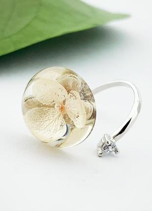 Кольцо с цветком розовой гортензии подарок девушке маме (модель № 2810) glassy flowers