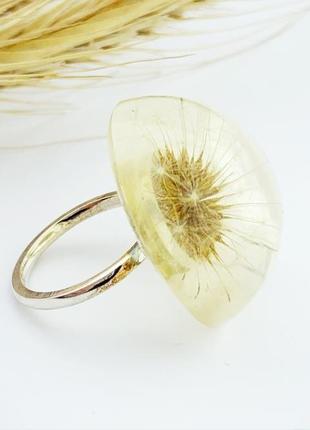 Кольцо с одуванчиком. прозрачный перстень. украшения с цветами (модель № 2815) glassy flowers1 фото