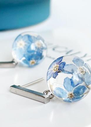 Сережки-кульки з квітами блакитного незабуду (модель No 2836) glassy flowers