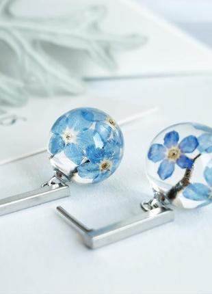 Серьги-шарики с цветами голубых незабудок (модель № 2836) glassy flowers6 фото