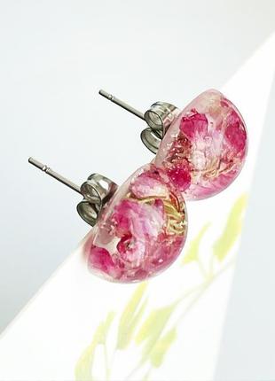 Серьги пуссеты с вереском эрика малиновые серьги гвоздики (модель № 2866) glassy flowers4 фото