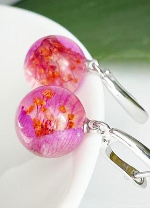 Сережки з квітами рожевого жасмину прикраси з жасмином (модель No 2871) glassy flowers3 фото