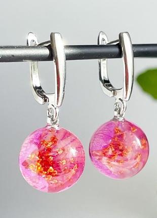 Сережки з квітами рожевого жасмину прикраси з жасмином (модель No 2871) glassy flowers7 фото