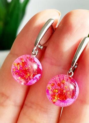 Сережки з квітами рожевого жасмину прикраси з жасмином (модель No 2871) glassy flowers5 фото