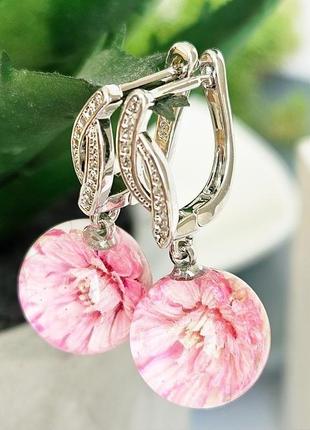 Рожеві сережки з квітами перловиці сакура подарунок на 8 березня дівчині (модель No 2890) glassy flowers5 фото