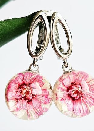 Рожеві сережки з квітами перловиці сакура подарунок на 8 березня дівчині (модель No 2891) glassy flowers