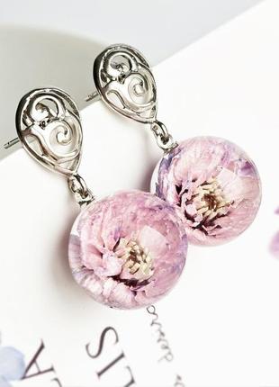 Сережки зі справжніми кольорами перлини подарунок дівчині на 8 березня (модель No 2894) glassy flowers2 фото