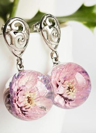 Сережки зі справжніми кольорами перлини подарунок дівчині на 8 березня (модель No 2894) glassy flowers4 фото