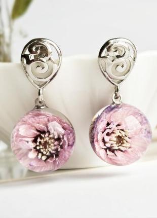 Сережки зі справжніми кольорами перлини подарунок дівчині на 8 березня (модель No 2894) glassy flowers7 фото