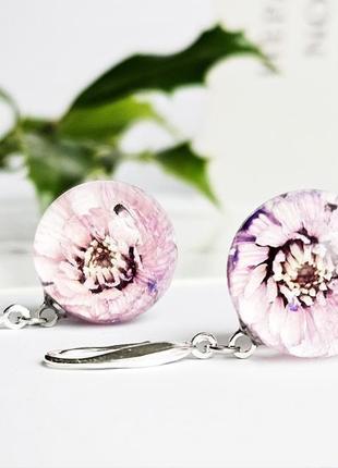 Лавандові сережки з квітами перловиці подарунок на 8 березня дівчині (модель No 2895) glassy flowers2 фото