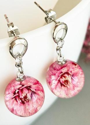 Рожеві сережки з квітами перловиці сакура подарунок на 8 березня дівчині (модель No 2898) glassyflowers4 фото