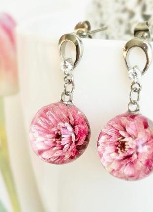 Розовые серьги с цветами жемчужницы сакура подарок на 8 марта девушке (модель № 2898) glassyflowers3 фото