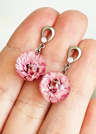 Розовые серьги с цветами жемчужницы сакура подарок на 8 марта девушке (модель № 2898) glassyflowers7 фото