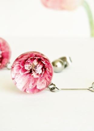 Рожеві сережки з квітами перловиці сакура подарунок на 8 березня дівчині (модель No 2902) glassyflowers4 фото