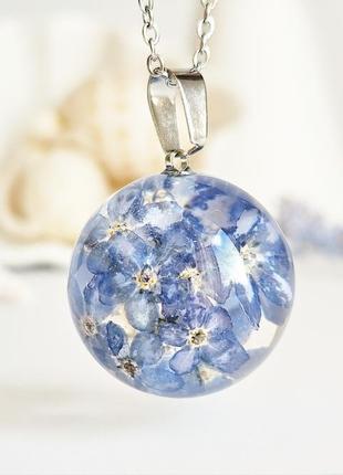 Кулон із блакитними незабудками прикраси з квітами подарунок на день матері (модельNo 2918) glassyflowers2 фото