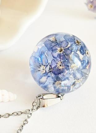 Кулон із блакитними незабудками прикраси з квітами подарунок на день матері (модельNo 2918) glassyflowers3 фото