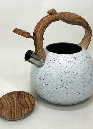 Yui чайник unique зі свистком un-5306 2,7л мармур, чайник для газової плитки, чайник на плиту. колір: білий4 фото