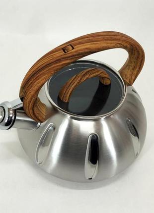 Yui чайник із свистком unique un-5303 кухонний на 3 літри, чайник для газової плитки. колір: коричневий6 фото