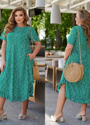 Женское яркое летнее платье свободного кроя в горошек батал с 50 по 64 размер2 фото