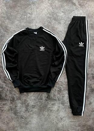 Чоловічий спортивний костюм adidas чорний без капюшона весняний осінній комплект адидас світшот + штани (b)3 фото