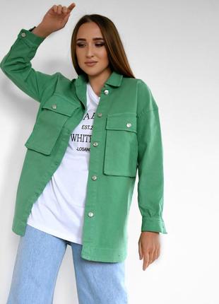 Джинсова куртка-сорочка зелена oversize | 803131 фото