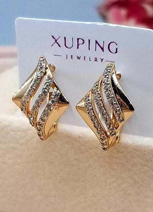 Серьги сабрина из медицинского золота xuping, позолота 750 пр, с-37545 фото