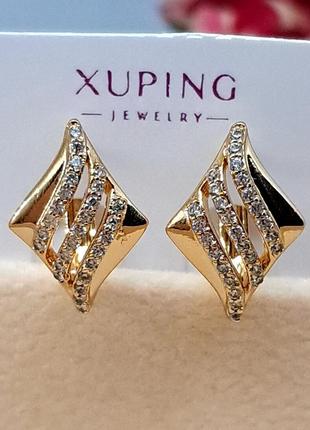 Серьги сабрина из медицинского золота xuping, позолота 750 пр, с-37542 фото