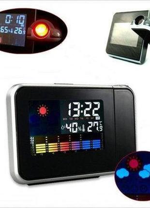 Часы метеостанция с проектором времени на стену color screen 8190 календарь2 фото