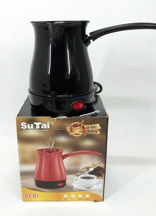 Кофеварка турка электрическая sutai. цвет: черный8 фото